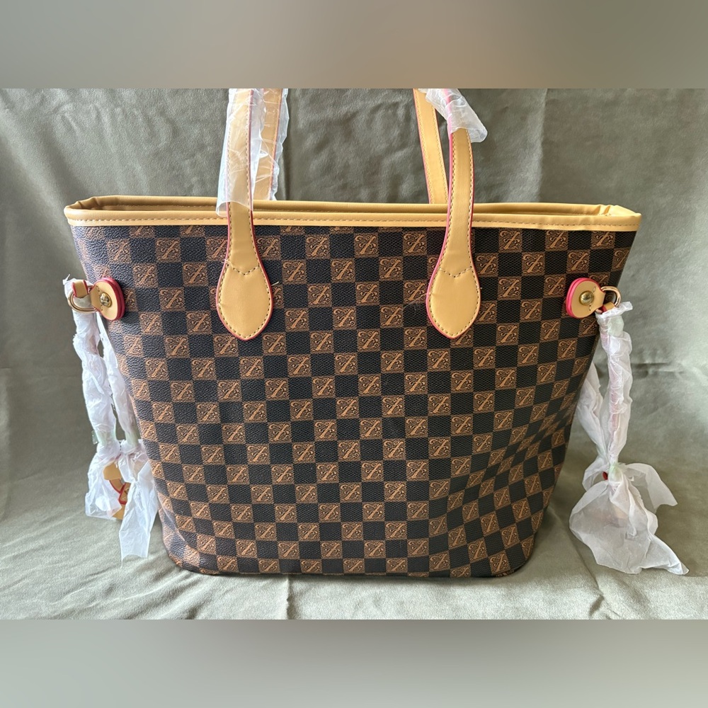 Checkered Brown Tote Bag